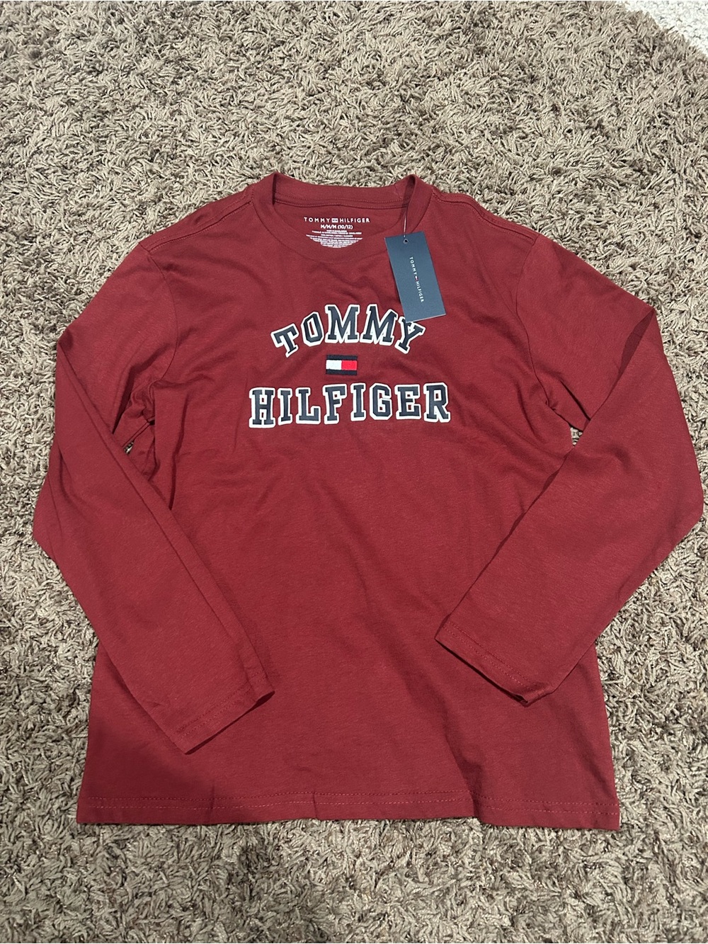Tommy Hilfiger Boys Long-Sleeve Logo Tee - Burgundy